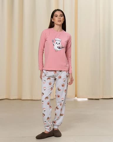 Жіноча піжама зі штанами в принт - Тістечка - зображення 1