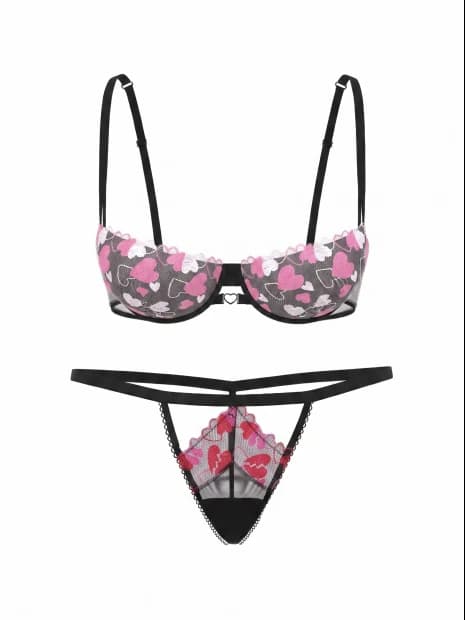 Комплект білизни PINK Wink Push-Up Balconette - колір Black Mesh