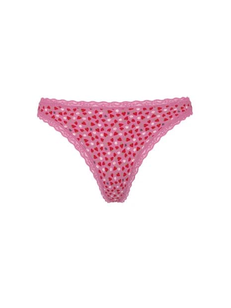 Котонові трусики стрінги Pink Cotton Lace-Waist Thong - колір Pink Sugar Strawberries - зображення 1