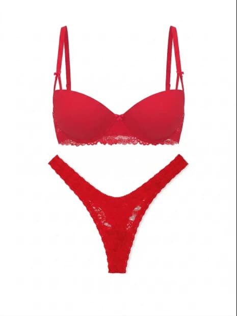 Комплект білизни Victoria's Secret PINK Wink™ Push-Up Balconette - колір Red Pepper - зображення 1