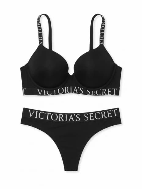 Комплект білизни Victoria's Secret The T-shirt Perfect Shape Cotton Exploded Logo Push-Up Bra - колір Black
